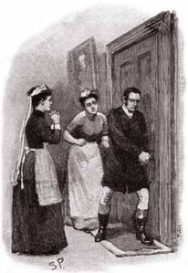 The coachman rushed to the door.